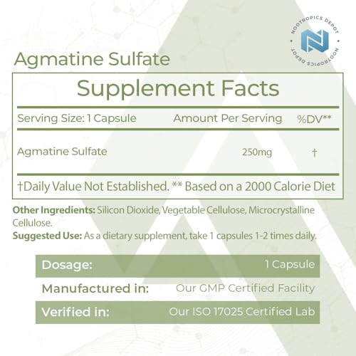 Nootropics Depot Agmatine Sulfate Capsules | 250mg | 240 Count | Energy Supplement Nootropics Depot buy supplements canada