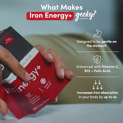 Iron Tablets High Strength Tablets with Vitamin C, B12 & Folic Acid - 120 Vegan Supplement Nutrition Geeks buy supplements canada
