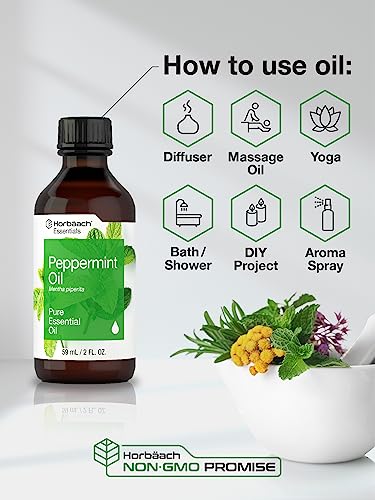 Horbaach Peppermint Oil | 2 fl oz | Pure Essential Spray | for Massage, Bath & Diffusers | Non-GMO Horbäach buy supplements canada