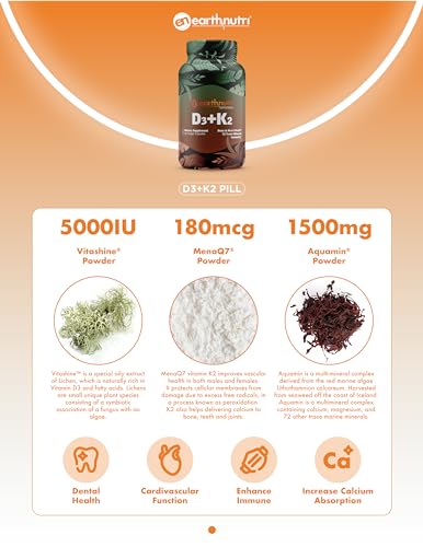 EarthNutri D3 + K2 Bone & Heart Health - 72 Trace Minerals, Vitamin D3 Vitashine, MENA EarthNutri buy supplements canada