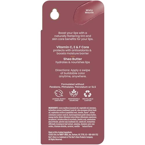 Burt’s Bees Tinted Boosted Balm, Misty Mauve, Hydrating Tinted Lip Balm with Vitamin C, E, and F Core, 24 Hour Lip Moisturizer Burt's Bees buy supplements canada