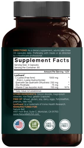 NatureBell L-Lysine 1000mg + Quercetin 250mg Supplement, 240 Capsules, Free Form NatureBell buy supplements canada