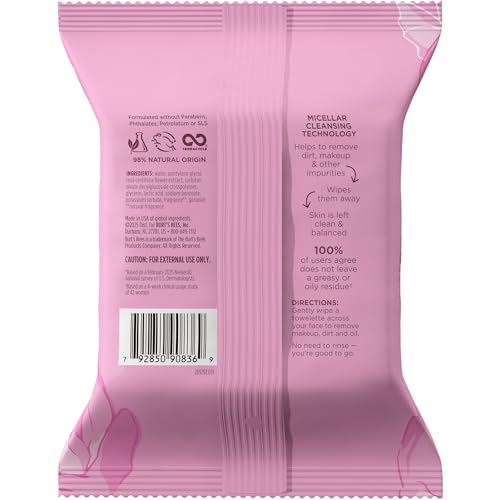 Burt’s Bees Micellar Rose Water Facial Towelettes, 100% Plant Based Cloth; 99% Natural Origin; Remove Makeup, Cleanse, Hydrate; No Oily Residue; All Skin Types; 30 Ct, Pack of 3 (Pack May Vary) Burt's Bees buy supplements canada