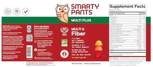 SmartyPants Fiber Supplement & Multivitamin for Men & Women - Improved Formula: Prebiotic Fiber Gummies with Omega 3 (DHA/EPA), Vitamin D3, C, Vitamin B12, B6, A, K & Zinc, 90 Count (30 Day Supply) SmartyPants buy supplements canada