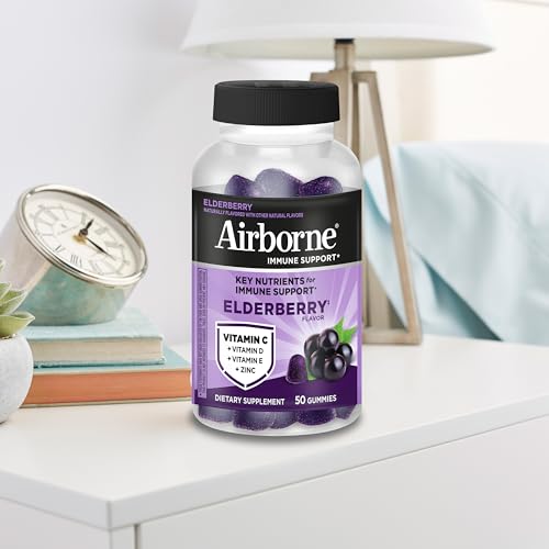 Airborne Elderberry + Zinc & Vitamin C Gummies For Adults, Immune Support Vitamin D & Zinc Gummies With Powerful Antioxidant Vitamins C D & E Airborne buy supplements canada