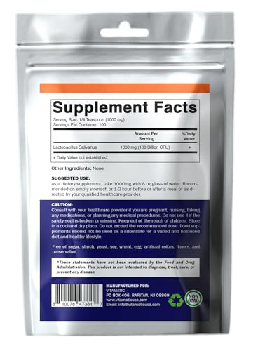 Vitamatic Lactobacillus Salivarius Probiotic Powder - Digestive Support - 100 Gram Vitamatic buy supplements canada