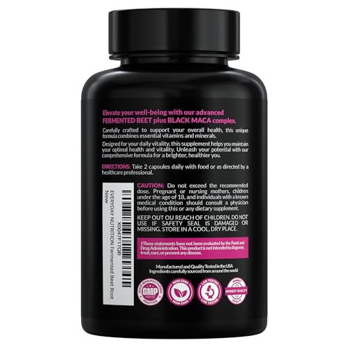 EVERYDAY NUTRITION Organic Fermented Beet Root & Black Maca Capsules with Carrot, Spinach, Cranberry & Ginger | Superfood for Energy, Stamina & Wellness | 90 Veggie Capsules | Made in USA EVERYDAY NUTRITION buy supplements canada