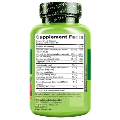 NATURELO Eye Vitamins - AREDS 2 Formula Nutrients with Lutein, Zeaxan NATURELO buy supplements canada