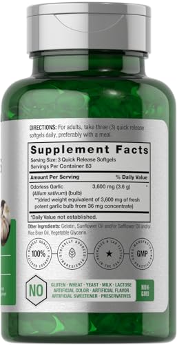Odorless Garlic Softgels | 250 Count | Ultra Potent Garlic Extract | Non-GMO & Gluten Free Horbäach buy supplements canada