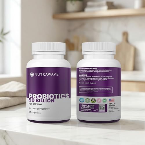 Nutrawave 50 Billion Probiotics for Women & Men, 15 Strains Active Culture. Relieves Bloating & Constipation, Improved Digestion & Gut Health Supplement, Vegan. 60 Powerful Small Capsules. Nutra Wave buy supplements canada