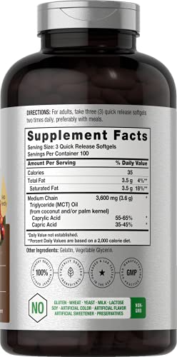 Keto MCT Oil Capsules 3600mg | 300 Softgels | Coconut Oil Pills | Non-GMO and Gluten Horbäach buy supplements canada