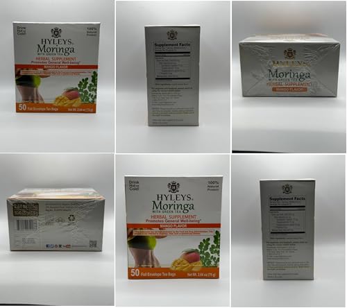 Hyleys Tea Moringa Oleifera with Mango Flavor - 50 Tea Bags (6 Pack - 300 Tea Bags total) (Miracle Tree Tea) HYLEYS buy supplements canada