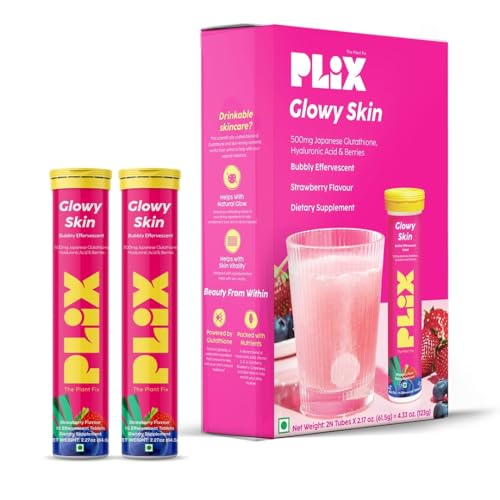 PLIX Glowy Skin 500mg Glutathione Supplement with Hyaluronic Acid, Vitamin C, E & Berries | 30 Effervescent Tablets, Strawberry Flavor PLIX - THE PLANT FIX buy supplements canada
