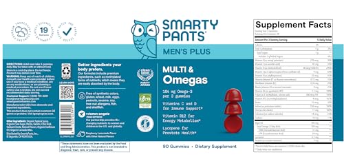 SmartyPants Men's Multivitamin Gummies with Omega 3 DHA/EPA, Methylfolate, Vitamin D3, C, B12, B6, A, K, Zinc SmartyPants buy supplements canada
