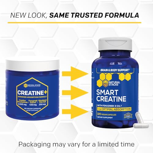 Creatine Monohydrate - 2500mg Creatine Pills - 450mg Fenugreek Extract & 250mg Himalayan Pink Salt - Supports Brain Health, Endurance & Muscle Building - Advanced Absorption Formula - 120 Capsules NATURAL STACKS buy supplements canada