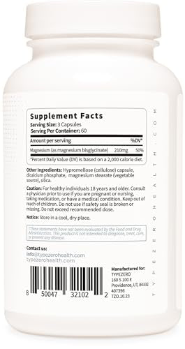 Type Zero Magnesium Glycinate (210mg | 180 Capsules) Pure, Non-GMO, Gluten Free Type Zero buy supplements canada