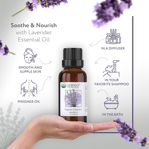HBNO Organic Lavender Essential Oil - 1 oz (30ml) Value Size - USDA Certified Organic Lavender HBNO buy supplements canada