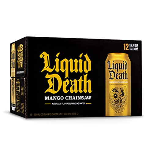 Liquid Death Flavored Sparkling Water with Agave, Mango Chainsaw, 16.9 oz Tallboys Liquid Death buy supplements canada