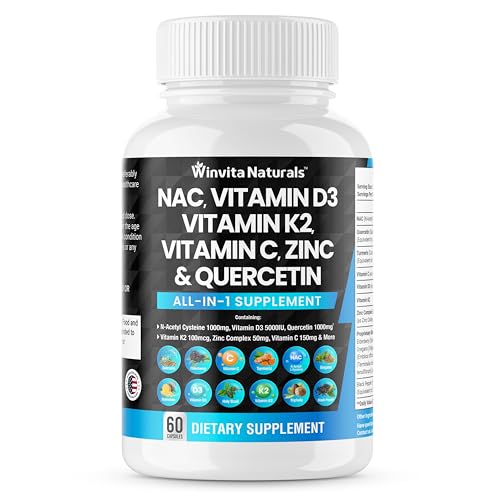 NAC Supplement N-Acetyl Cysteine 1000mg Vitamin C Vitamin D3 K2, Zinc, Turmeric Curcumin Winvita Naturals buy supplements canada