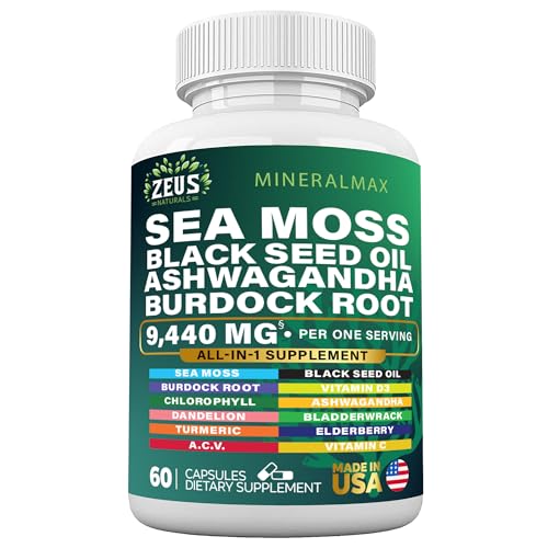 Sea Moss Capsules with Black Seed Oil, Burdock Root, Bladderwrack, Turmeric, Ashwagan Zeus Naturals buy supplements canada