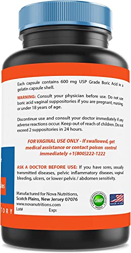 Nova Nutritions Boric Acid Vaginal Suppositories - 100% Pure Made in USA - USP Medical Grade Fine Powder Nova Nutritions buy supplements canada