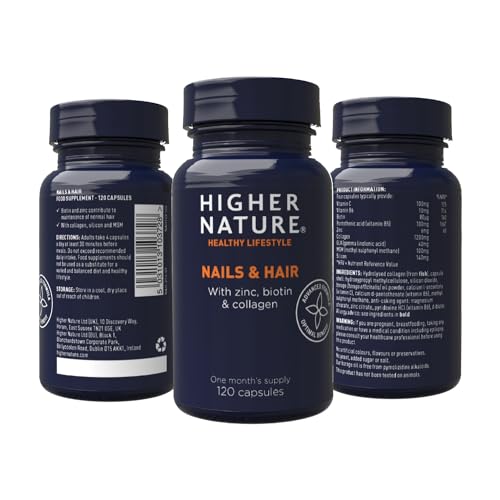 Higher Nature - Nails & Hair - Contains Zinc, Biotin & Collagen - Supports Beautiful Skin - 120 Capsules HIGHER NATURE buy supplements canada