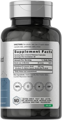 Stabilized R-Lipoic Acid 300mg | 60 Capsules | with Biotin Optimizer | Non-GMO, Gluten Horbäach buy supplements canada