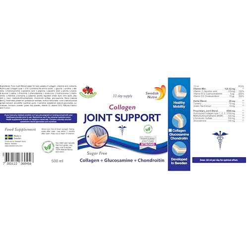 Swedish Nutra Joint Support Collagen - Pack of 500ml, 33 Day Supply | Berry Flavour | with Vitmain C & Glucosamine Swedish Nutra buy supplements canada