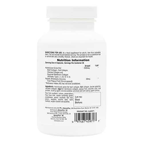 NaturesPlus Collagen Peptides Capsules - Premium Hydrolysed Collagen Supplement Type I, II, III, IV, V and X - Non-GMO, Gluten Free - 90 Capsules Nature's Plus buy supplements canada