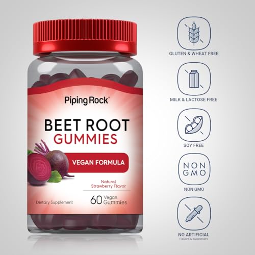 Beet Root Gummies | 60 Count | with Nitrates and Black Pepper Extract | Nitric Oxide Piping Rock buy supplements canada