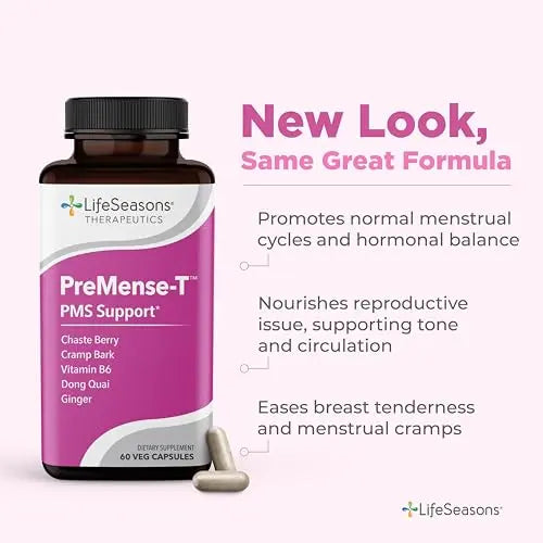 LifeSeasons - PreMense-T - PMS Relief Supplement - Support for Pre-Menstrual Symptoms, Cramping & Breast Tenderness - Nourish Tissue - Ginger Crampbark Dong Quai Chasteberry & Vitamin B6-60 Capsules LifeSeasons buy supplements canada