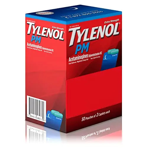 Tylenol PM Extra Strength Nighttime Pain Reliever Sleep Aid Caplets with Acetaminophen & Diphenhydramine HCl, Relief for Nighttime Aches & Pains, Travel Size, 50 Packs of 2 Caplets Tylenol buy supplements canada
