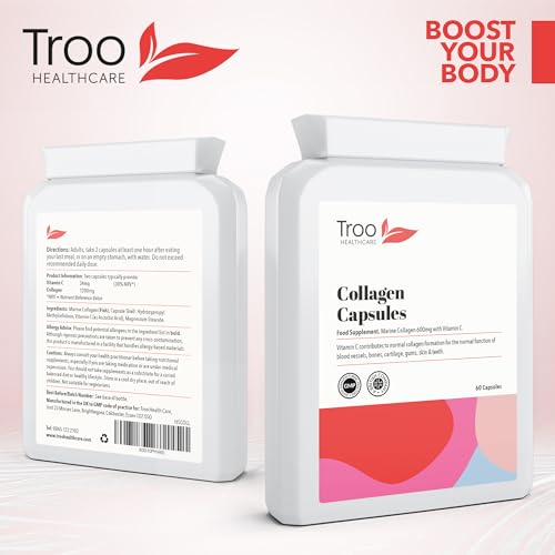 Troo Marine Collagen Supplement - 60 High Strength Capsules 1200mg Serving - Hydrolysed Marine Collagen Peptides with Vitamin C Troo Health Care buy supplements canada