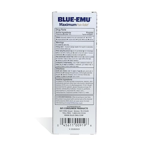 BLUE-EMU Maximum Pain Relief Cream for Arthritis, Muscle, & Joint Aches, 3 Oz, 1 Pack BLUE-EMU buy supplements canada