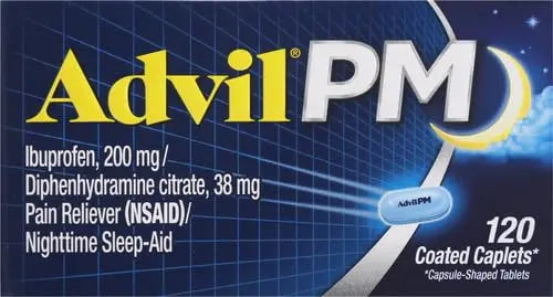 Advil PM Pain Reliever and Nighttime Sleep Aid, Pain Medicine with Ibuprofen for Pain Relief and Diphenhydramine Citrate for A Sleep Aid - 120 Coated Caplets (Pack of 2) Advil buy supplements canada