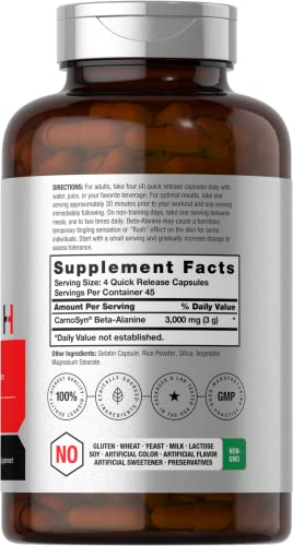 Beta Alanine Capsules | 3000mg | 180 Count | Non-GMO, Gluten Free Supplement Horbäach buy supplements canada
