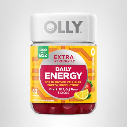 OLLY Extra Strength Daily Energy Gummy, Caffeine Free, 1000mcg Vitamin B12, CoQ10, Goji Berry, Adult Chewable Supplement OLLY buy supplements canada