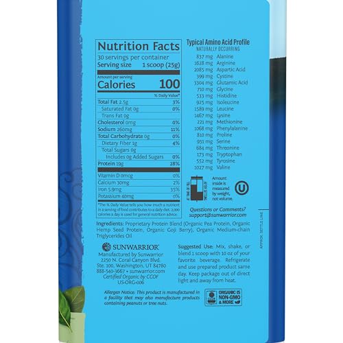Vegan Organic Protein Powder Plant-based | BCAA Amino Acids Hemp Seed Soy Free Sunwarrior buy supplements canada