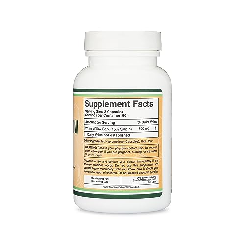 White Willow Bark Capsules 800mg per Serving, 120 Count (Willow Bark Extract Std. Double Wood Supplements buy supplements canada