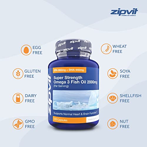 Omega 3 Fish Oil 2000mg, EPA 660mg DHA 440mg per Daily Serving. 120 Capsules Zipvit buy supplements canada