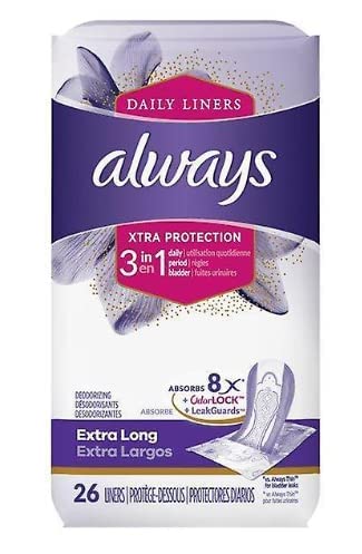 Always Xtra Protection 3-in-1 Daily Liners Extra Long Unscented 26 Ct Always buy supplements canada