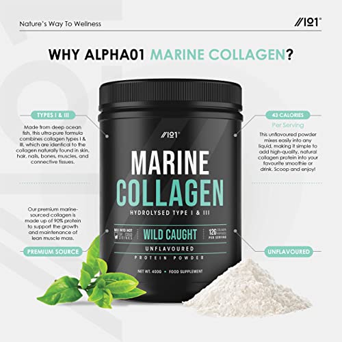 Marine Collagen Powder Supplement - 400g - Wild-Caught Canadian Marine Collagen - Unflavoured - Types 1 & 3 Hydrolysed Collagen ALPHA01 buy supplements canada