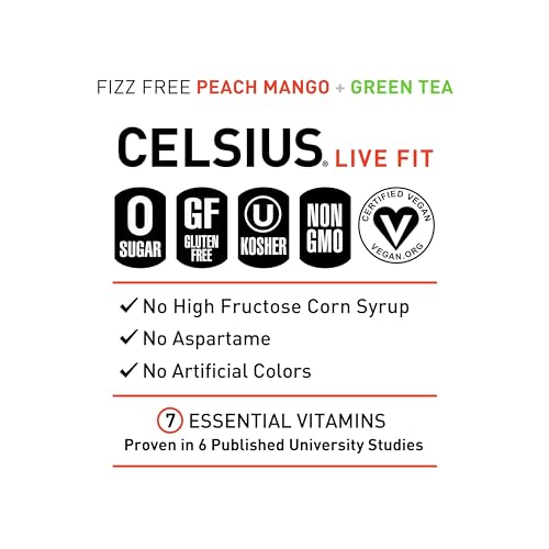 CELSIUS Peach Mango Green Tea, Functional Essential Energy Drink 12 Fl Oz (Pack of 12) CELSIUS buy supplements canada