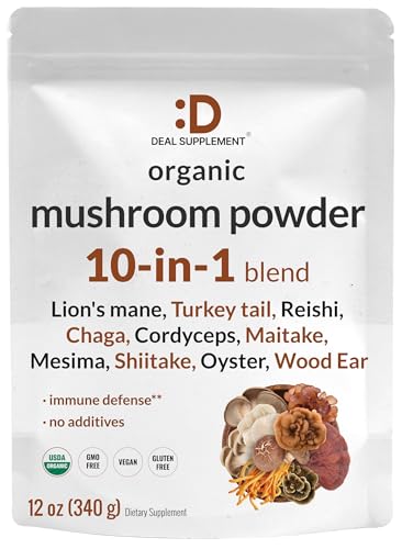 Organic Mushroom Powder Supplement, 12oz – 10 in 1 Active Blend – Turkey Tail, Lions Mane DEAL SUPPLEMENT buy supplements canada