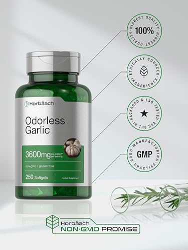 Odorless Garlic Softgels | 250 Count | Ultra Potent Garlic Extract | Non-GMO & Gluten Free Horbäach buy supplements canada