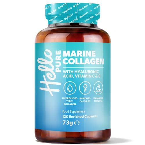 Marine Collagen Capsules - 1855mg - 120 Capsules - Enriched with Hyaluronic Acid & Vitamins C & E Hello Pure buy supplements canada
