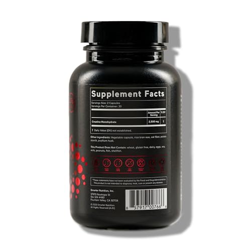 SMARTERNUTRITION Creatine Monohydrate Pills with 2500mg (2.5g) Per Serving, Vegan Capsules - Pre & Post Workout Recovery Support, Promotes Muscle Mass &. Endurance - 60 Count[30-Day Supply] SMARTERNUTRITION buy supplements canada