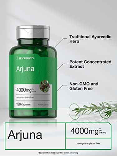 Arjuna Capsules 4000mg | 120 Count | Non-GMO, Gluten Free | from Arjuna Bark Herb Horbäach buy supplements canada