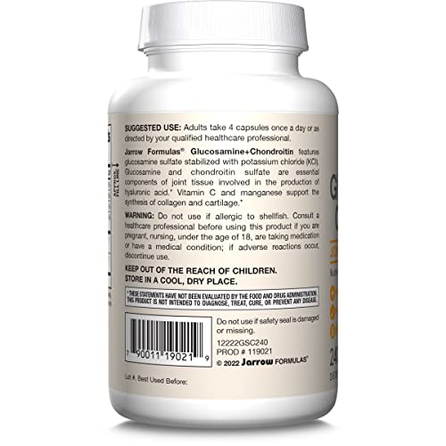 Jarrow Formulas Glucosamine + Chondroitin - 240 Capsules - Nutrient Support - Dietary Supplement for Joint Health - with Vitamin C & Manganese - 60 Servings Jarrow Formulas buy supplements canada