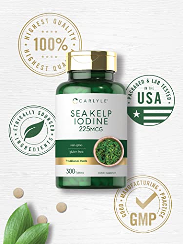 Sea Kelp Iodine Supplement | 225mcg | 300 Tablets | Non-GMO, Gluten Free | Traditional Carlyle buy supplements canada